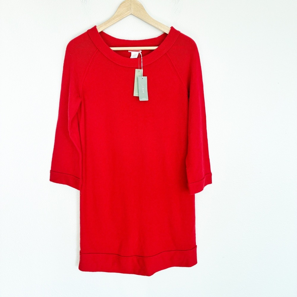 NWT J.Crew 100% Cashmere Dress Womens S Red Mini Wide Neck 3/4 Sleeve Classic